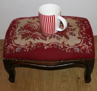 Vintage Carpet Foot Stool Small Footstool 7in Tall photo