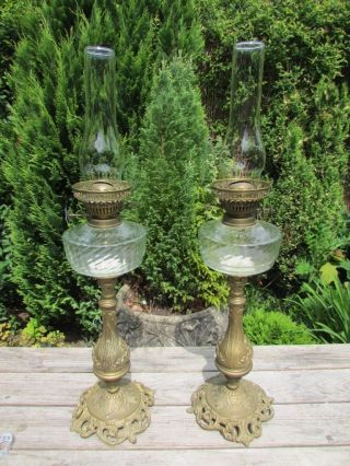 A Lovely Heavy Brass Antique Oil Lamps photo