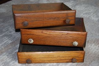 Vintage (3) Oak Wood/tin Cabinet/chest Drawers/crafts - Parts - Repurposing photo