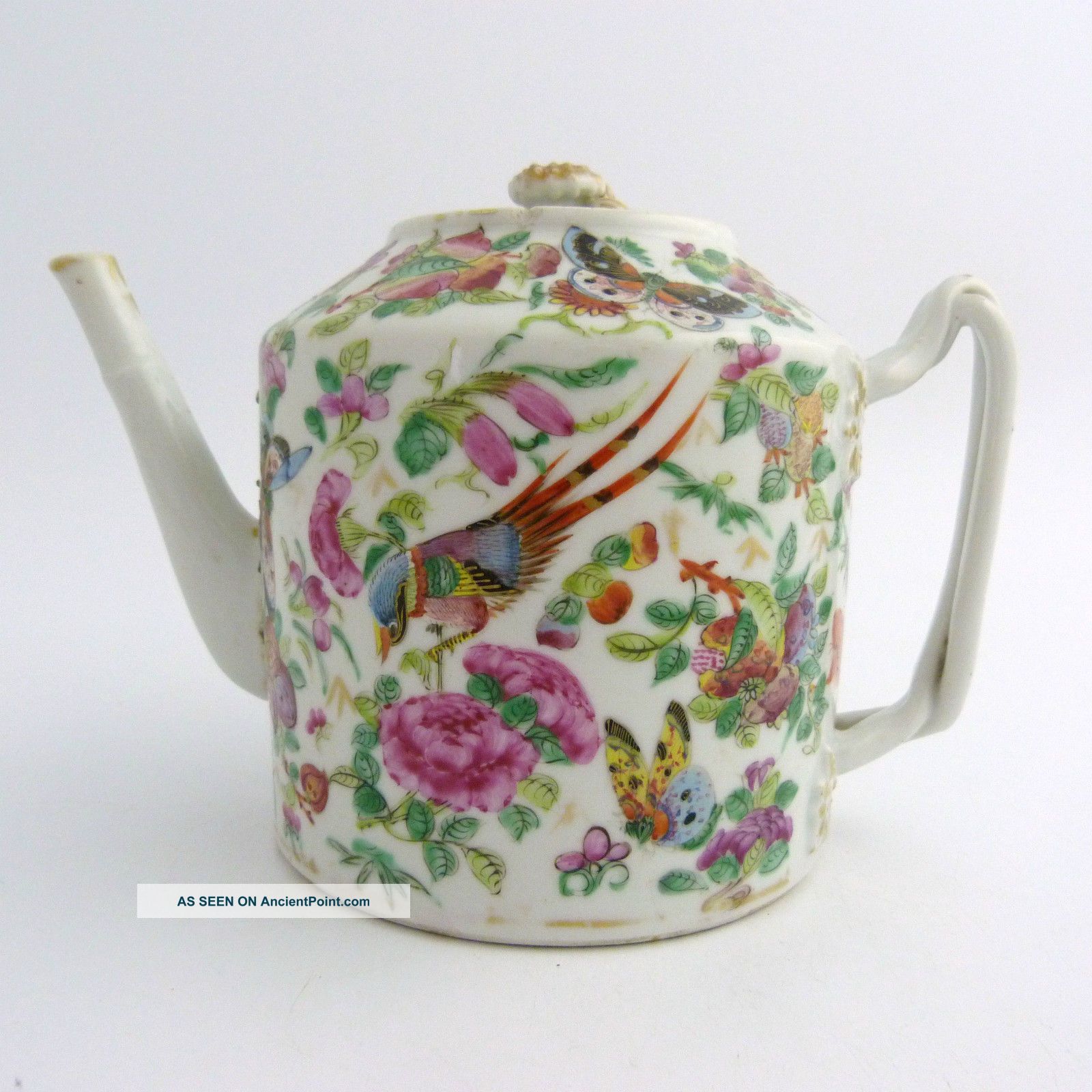 19th Century Chinese Canton Rose Mandarin Porcelain Tea Pot Pots photo