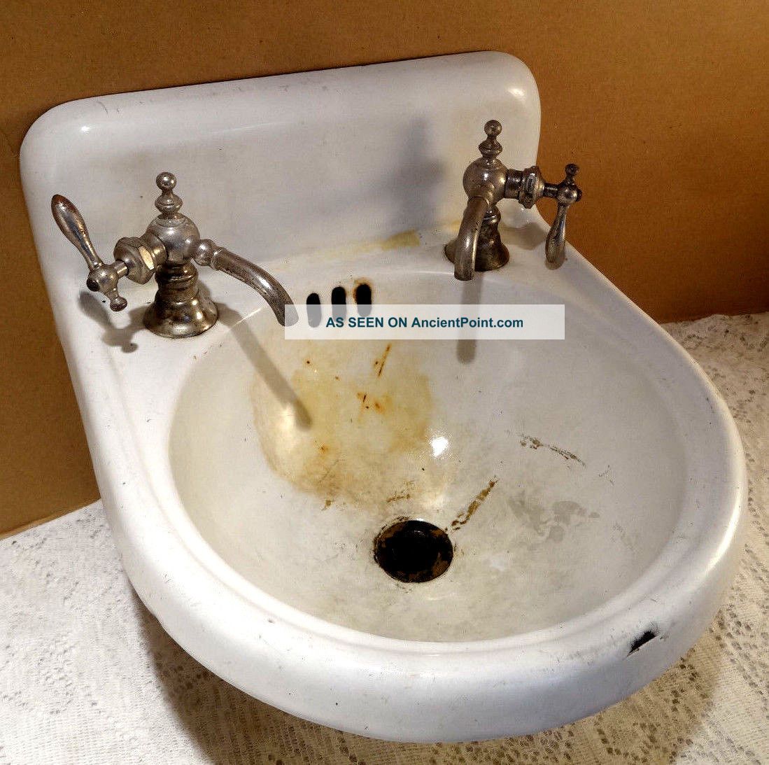 Antique Kohler Cast Iron Porcelain Bathroom Sink Wall Mount Orig Hardware Back Sinks photo