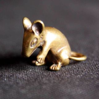 Thai Amulets Lucky Animal Rat Mouse Brass Mini Statue Figurine Charm Rich D24 photo