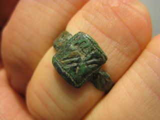 Ancient Roman Bronze Ring Engraved Winged Creature? Wearable photo
