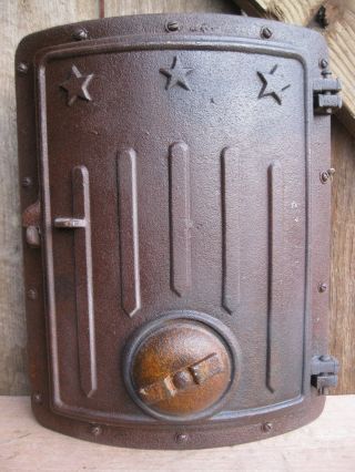 Antique Vintage Cast Iron Wood Coal Stoker Furnace Door Part Salvage Steampunk photo