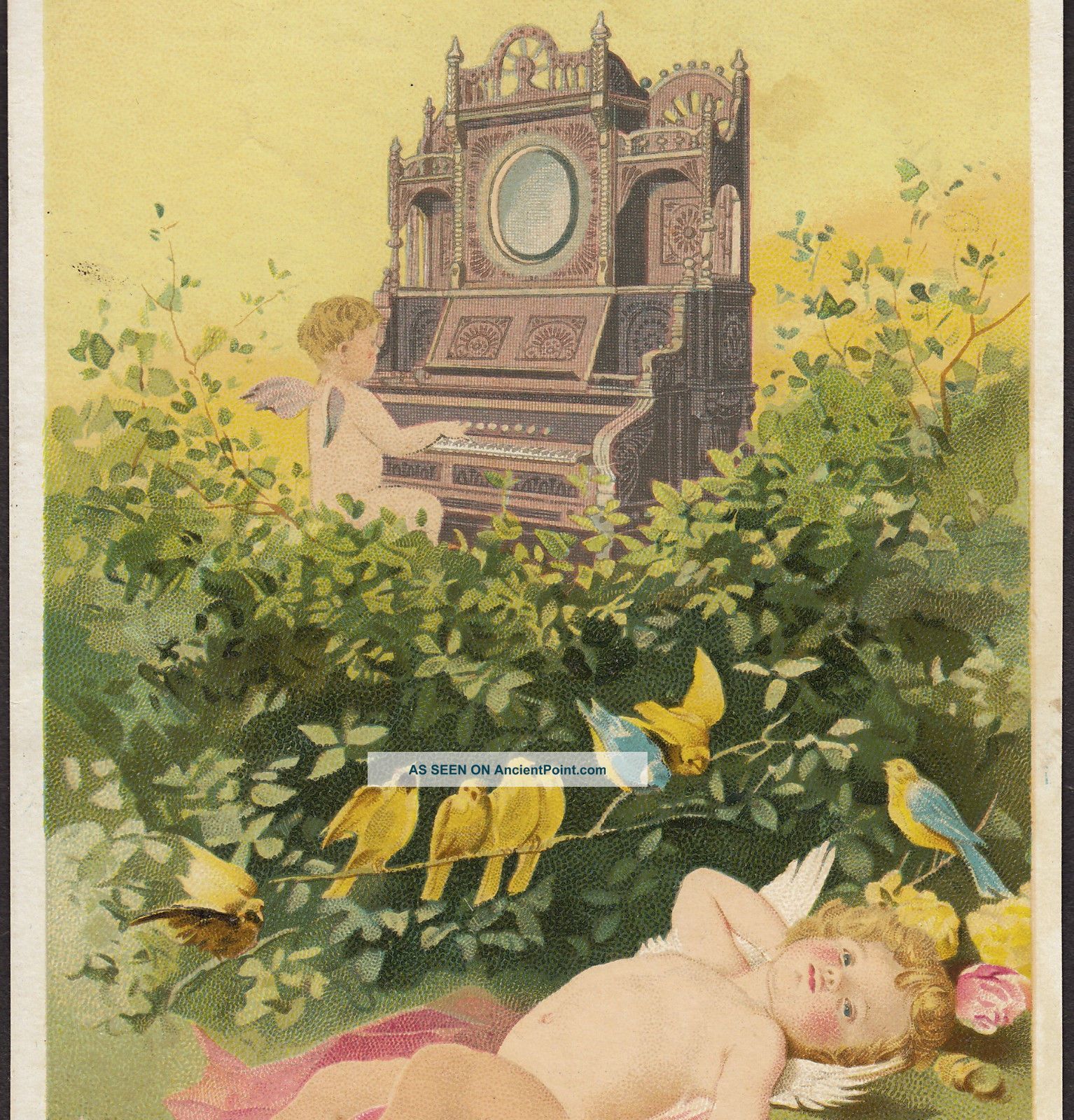 Story & Clark Organ Chicago Cherub Cupid Fairy Victorian Advertising Trade Card Keyboard photo