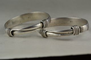 China Collectible Decorate Old Tibet Silver Carve Dragon Phoenix A Pair Bracelet photo