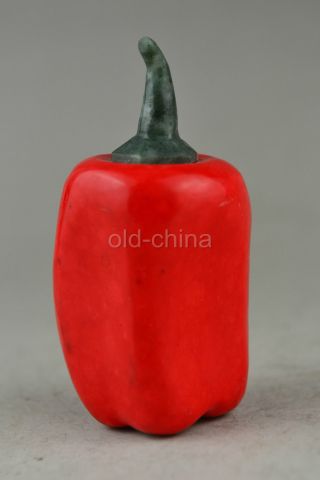 China Style Collectible Old Handwork Red Jade Carve Hot Pepper Snuff Bottle photo