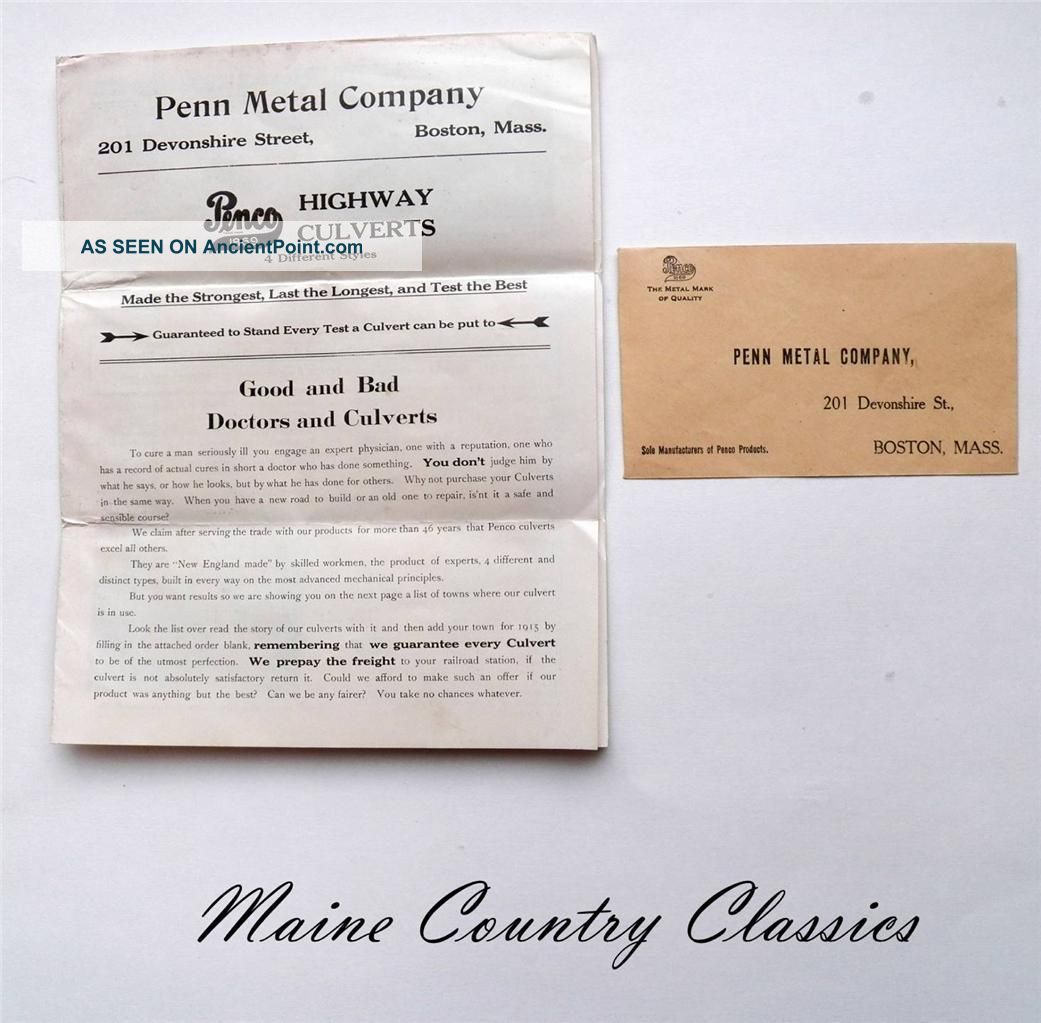 Antique 1915 Highway Culverts & Road Mesh Brochure & Envelope Penn Metal Company Engineering photo