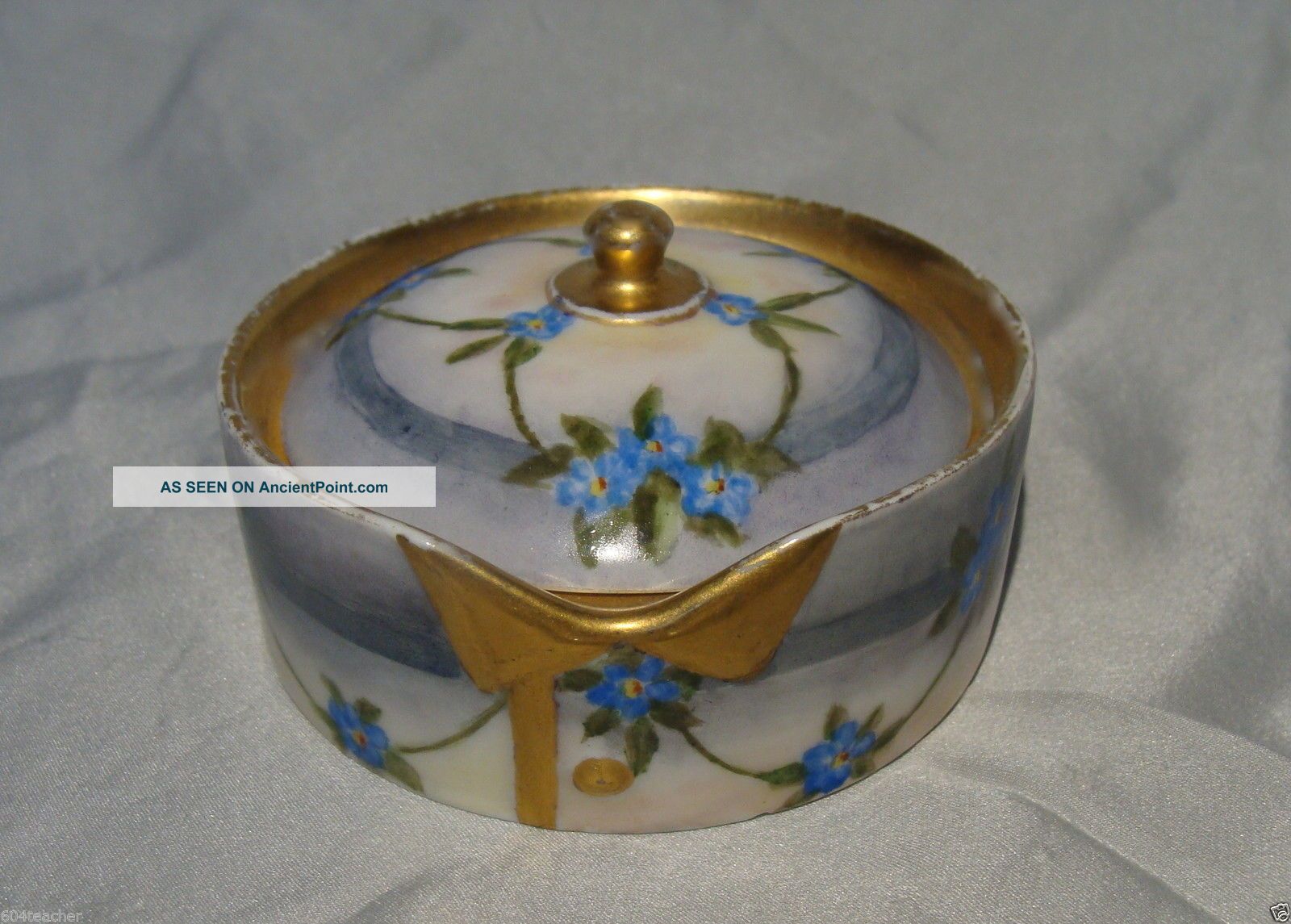 Larger Germany Hand Painted Porcelain Stud Collar Button Box German Rosenthal Baskets & Boxes photo