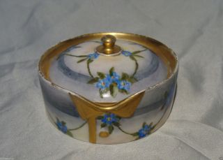 Larger Germany Hand Painted Porcelain Stud Collar Button Box German Rosenthal photo