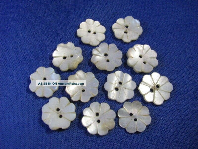 Twelve Hand Cut & Drilled Mother - Of - Pearl Flower Buttons Buttons photo
