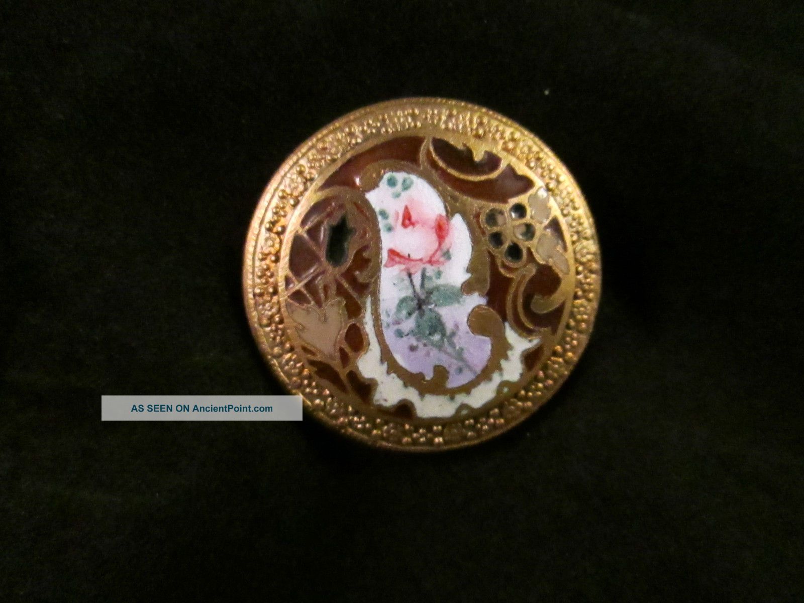 Emaux Peints & Champleve ' Enamel Full Blooming Rose In Paisley Plaque Buttons photo