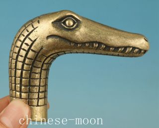 Chinese Old Brass Hand Carved Crocodile Collect Statue Cane Walking Stick Head photo