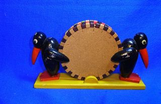 Vintage German Wood Carved Raven 3 Coaster Decorative Holder Bm photo