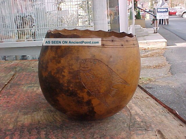 Folk Art Carved Carribean Calabash Gourd Wine Goblet Shell Vessel Folk Art photo