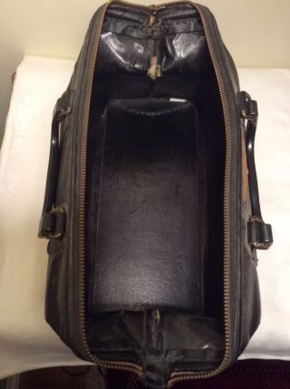 Vintage Mid Century Black Leather Medical Doctor Bag Brass Zippe Marked Serval photo