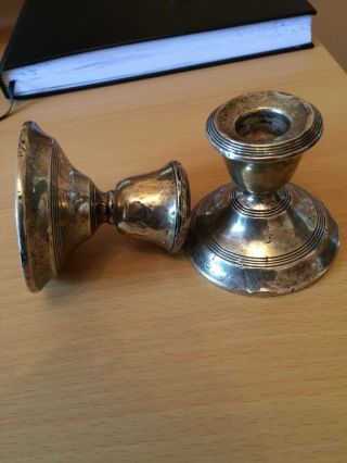 Pair Hallmarked Silver Short Candlesticks Birmingham 1925 photo