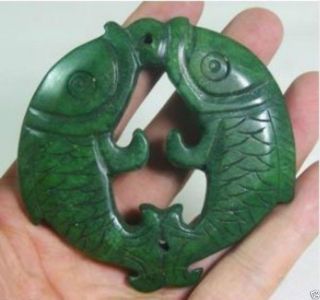 Chinese Old Handwork Carve Green Jade Fish Pendant photo