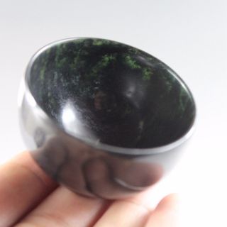 Antique Chinese Hand Carved Polishing Dark Green Jade Small Tea Cup A3437 photo