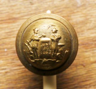 Antique West Virginia State Seal Brass Button,  High Dome,  9/16 