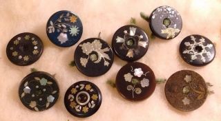 9 Antique Wood Glass Metal Stone Buttons From National Button Society Judge Est photo