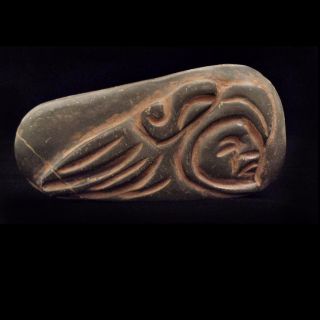 Aztec Incised Stone Eagle Warrior Jaguar Amulet - Pre Columbian - Antique - Olmec Maya photo