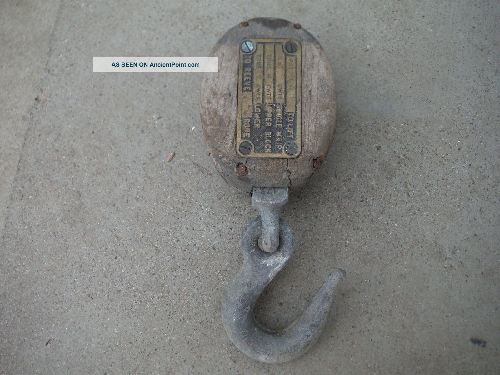 Antique Rope Pulley With Hook - Oak,  Brass,  Steel Other Antique Architectural photo