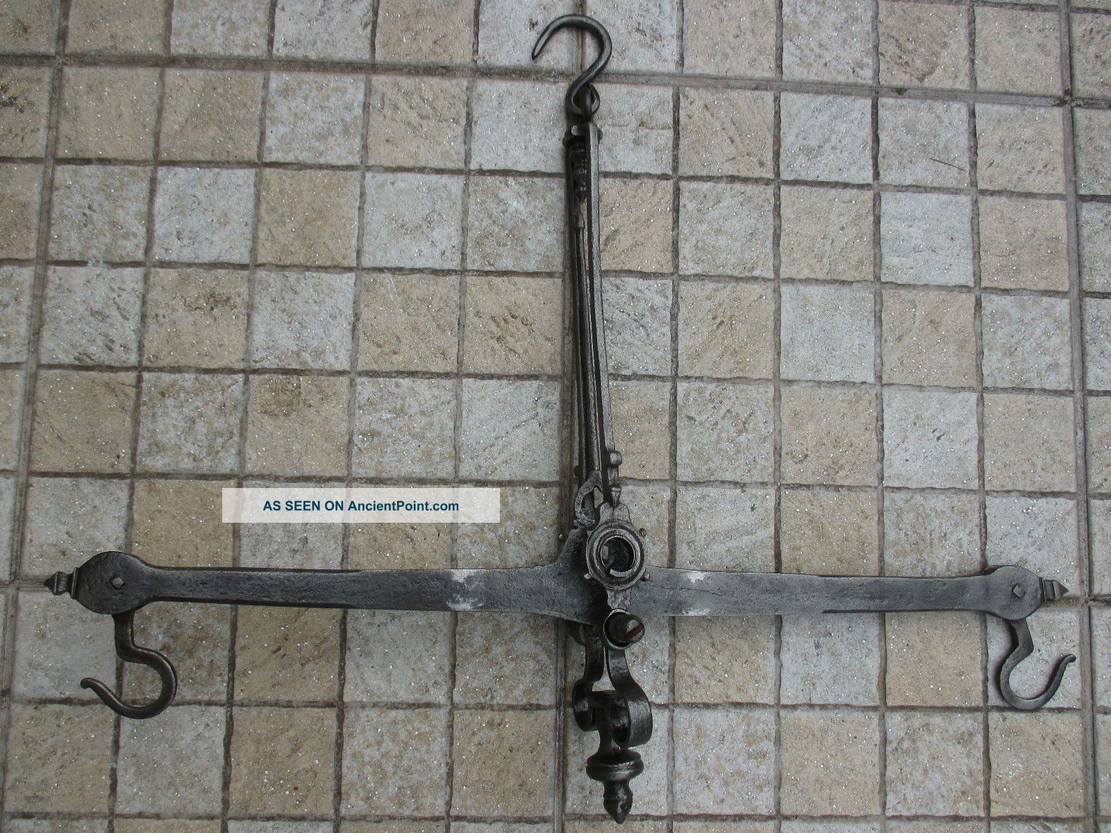 Antique Large Scale 18th Century Colonial Wrought Iron Balance Made Blacksmith Scales photo
