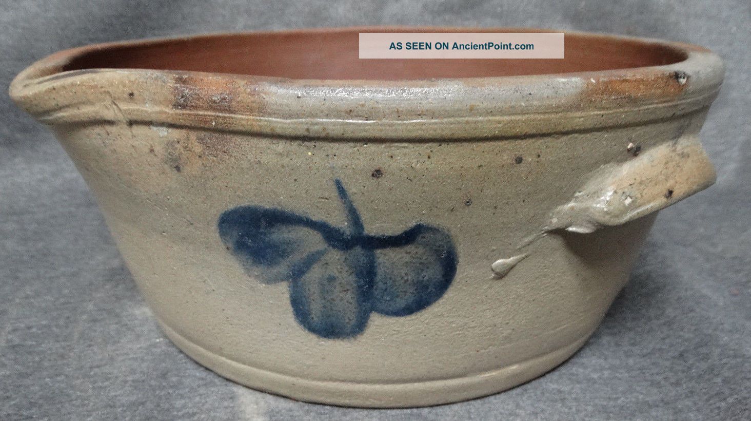 19thc Antique Primitive Old Country Stoneware Batter Bowl Pottery Cream Crock Crocks photo