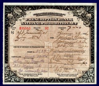 Prohibition Prescription Whiskey Alcohol Michael Rx Old Pharmacy Doctor Bar 6/29 photo