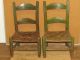 Rare 19th C Child ' S 2 Slat Ladderback Chairs In Great Old Green Paint Primitives photo 1
