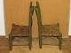 Rare 19th C Child ' S 2 Slat Ladderback Chairs In Great Old Green Paint Primitives photo 2