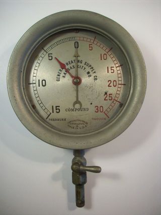 Vintage Compound Pressure - Vacuum Gauge Plated Brass & Iron Steampunk Machine Age photo