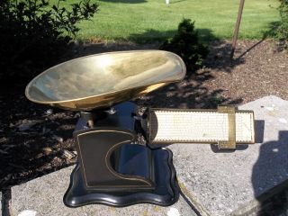 Antique Vintage Candy Scale With Brass Scoop Pelouze Mfg.  1915 photo