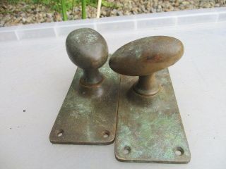 Antique Bronze Door Knobs Handles With Backing Plate Oval Vintage Architectural photo