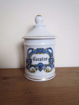 Vintage French Porcelain Apothecary Pharmacy Jar ' Cocaine ' photo