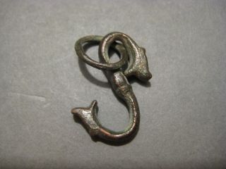 Ancient Roman Bronze Dragon Heads Pendant Amulet Wearable photo