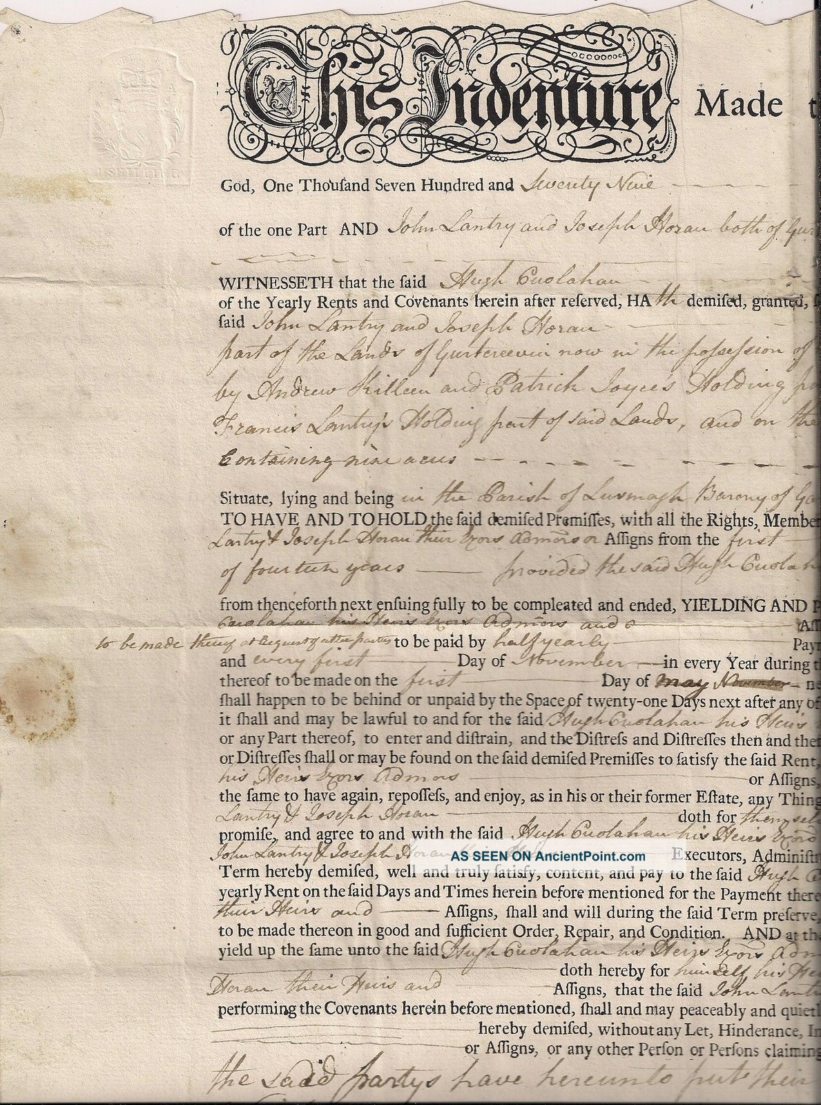 Antique Document - Cogran - Garrycastle - Co.  Westmeath - Ireland 1779 Irish photo