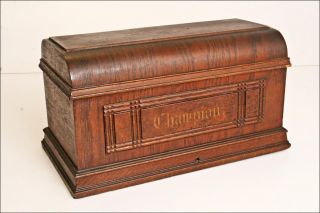 Vintage Sewing Machine Breadbox Storage Case Box Coffin Wood Top Champion Decor photo