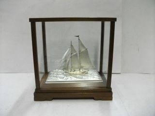 The Sailboat Of Silver Of The Most Wonderful Japan.  2masts.  A Japanese Antique. photo
