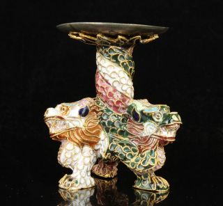China Collectible Old Handwork Carving Three Dragon Statue Cloisonne Oil Lamp photo