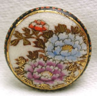 Antique Meiji Satsuma Buttons Colorful Flowers W/ Gold Accents - 11/16 