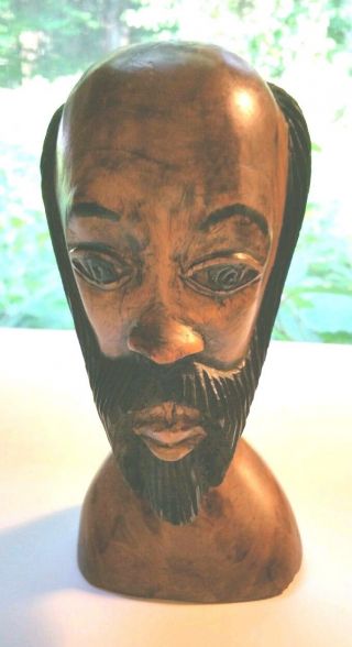 Tribal Art Wooden Hand Carved Bearded Man Head Bust 8 