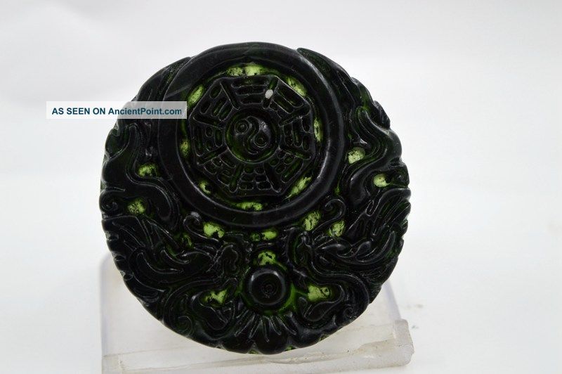Chinese Natural Dark Green Jade Pendant Dragon W - - 10 Necklaces & Pendants photo