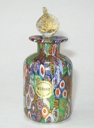 Campanella Murano Millefiori Art Glass Perfume Bottle Gold Dust W/label Venetian photo