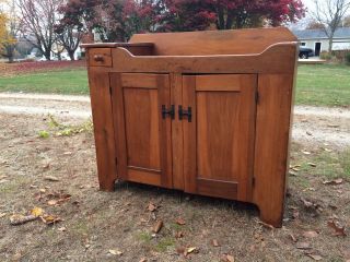Antique England Primitive Country Pine 2 Door Dry Sink With Drawer photo
