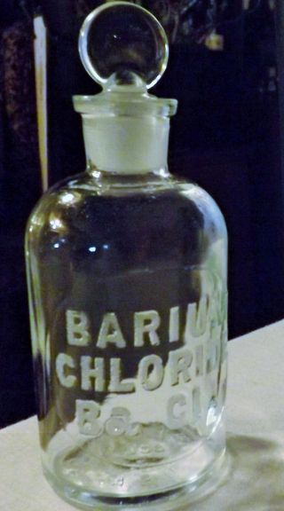 Antique Clear Apothecary Pharmacy Bottle Barium Chloride Chemical Name Below photo