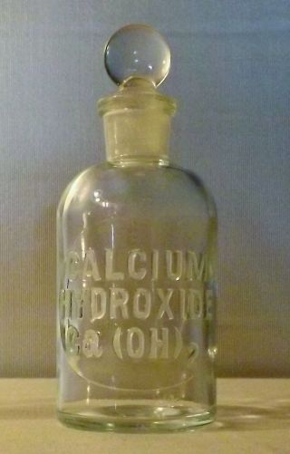 Antique Clear Apothecary Pharmacy Bottle Calcium Hydroxide Chemical Name Below photo