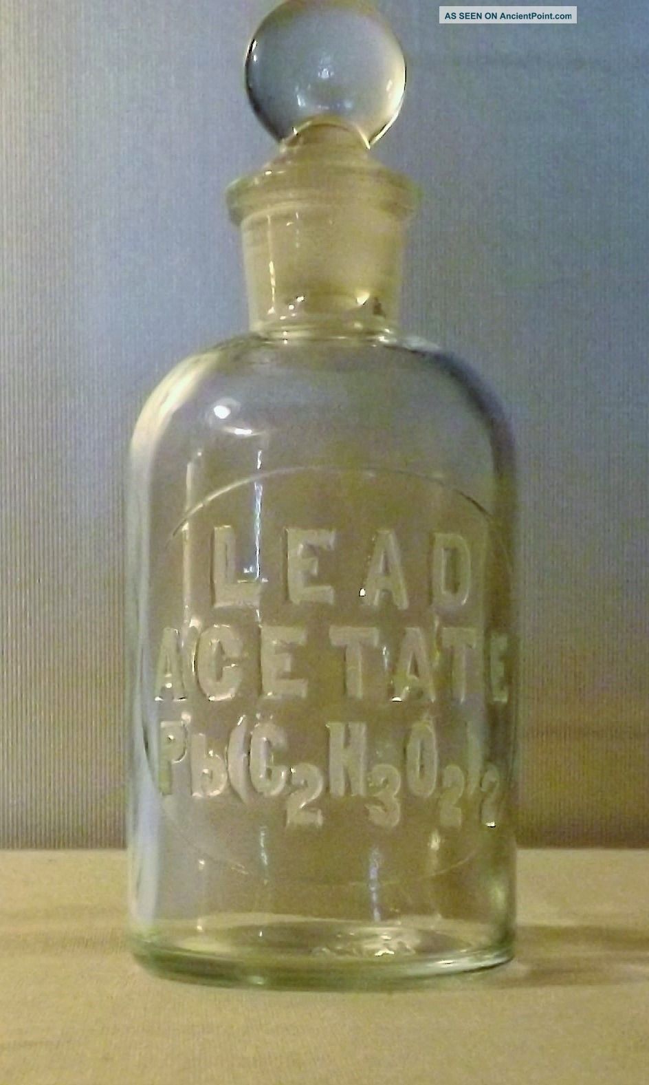 Antique Clear Apothecary Pharmacy Bottle Lead Actate Chemical Name Below Bottles & Jars photo