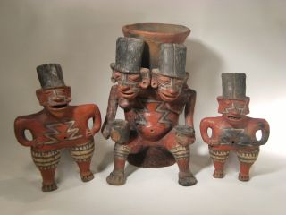 Chupicuaro Urn With Two - Headed Female Deity,  And 2 Male Attendants photo